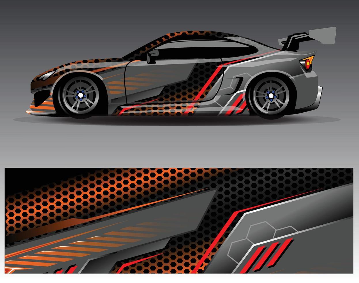 Auto-Wrap-Design-Vektor. grafische abstrakte Streifen-Rennhintergrund-Kit-Designs für Wrap-Fahrzeug-Rennwagen-Rallye-Abenteuer und Lackierungen vektor