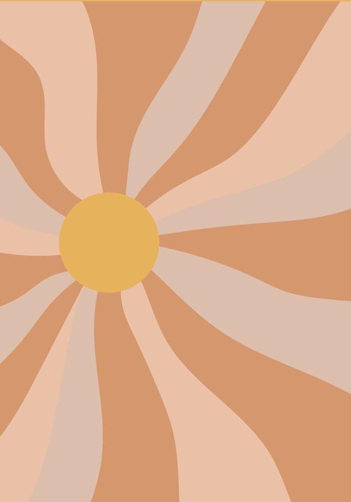 häftig retro solsken affisch häftig Sol pastell bakgrund, vägg konst årgång retro 70s skriva ut. häftig randig bakgrund strålar på Centrum. sunburst sunburst årgång bakgrund. pastell vektor illustration.