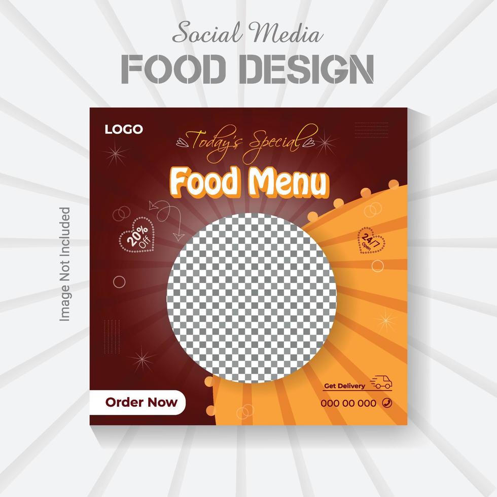 social media posta restaurang mat design mall. vektor social media mat affisch layout.