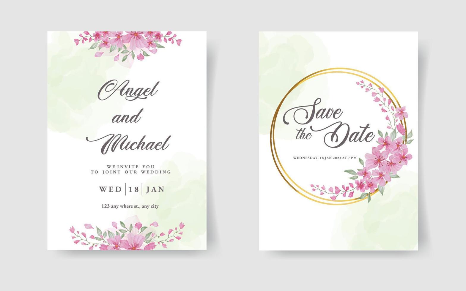 Hochzeit Einladung mit schön und elegant Blumen- Aquarell Vektor Illustration