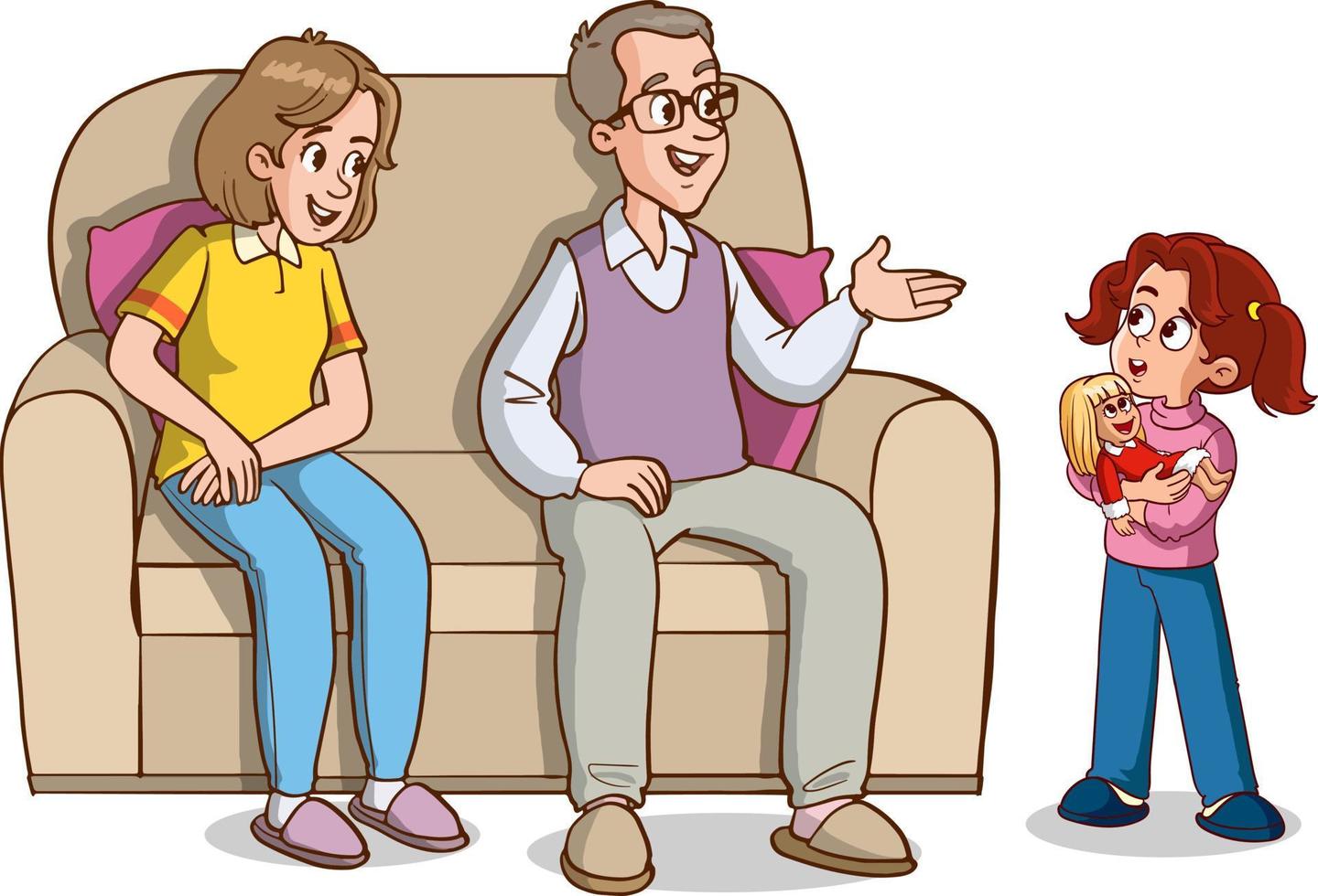 Elternteil und Kind reden beim Zuhause Karikatur Vektor