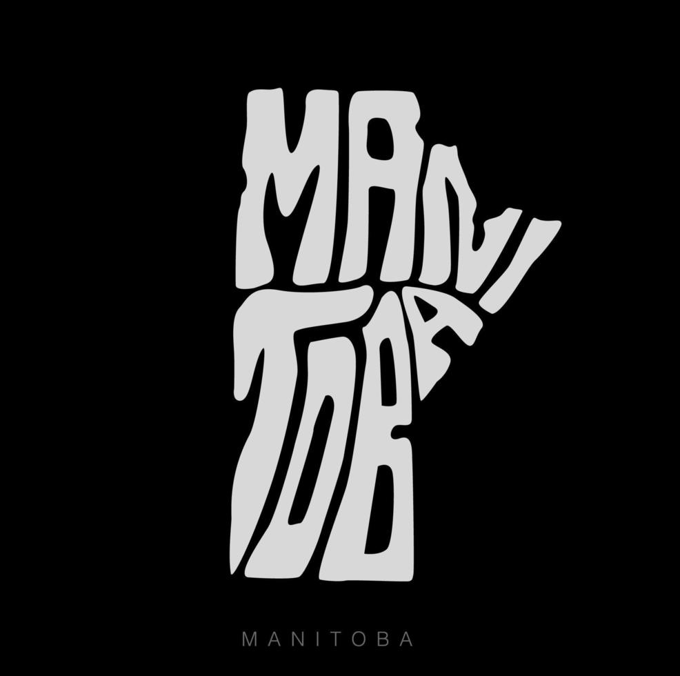 Manitoba Zustand Karte Beschriftung im Karte Form. Manitoba Typografie Karte mit schwarz und Weiß Farbe. vektor