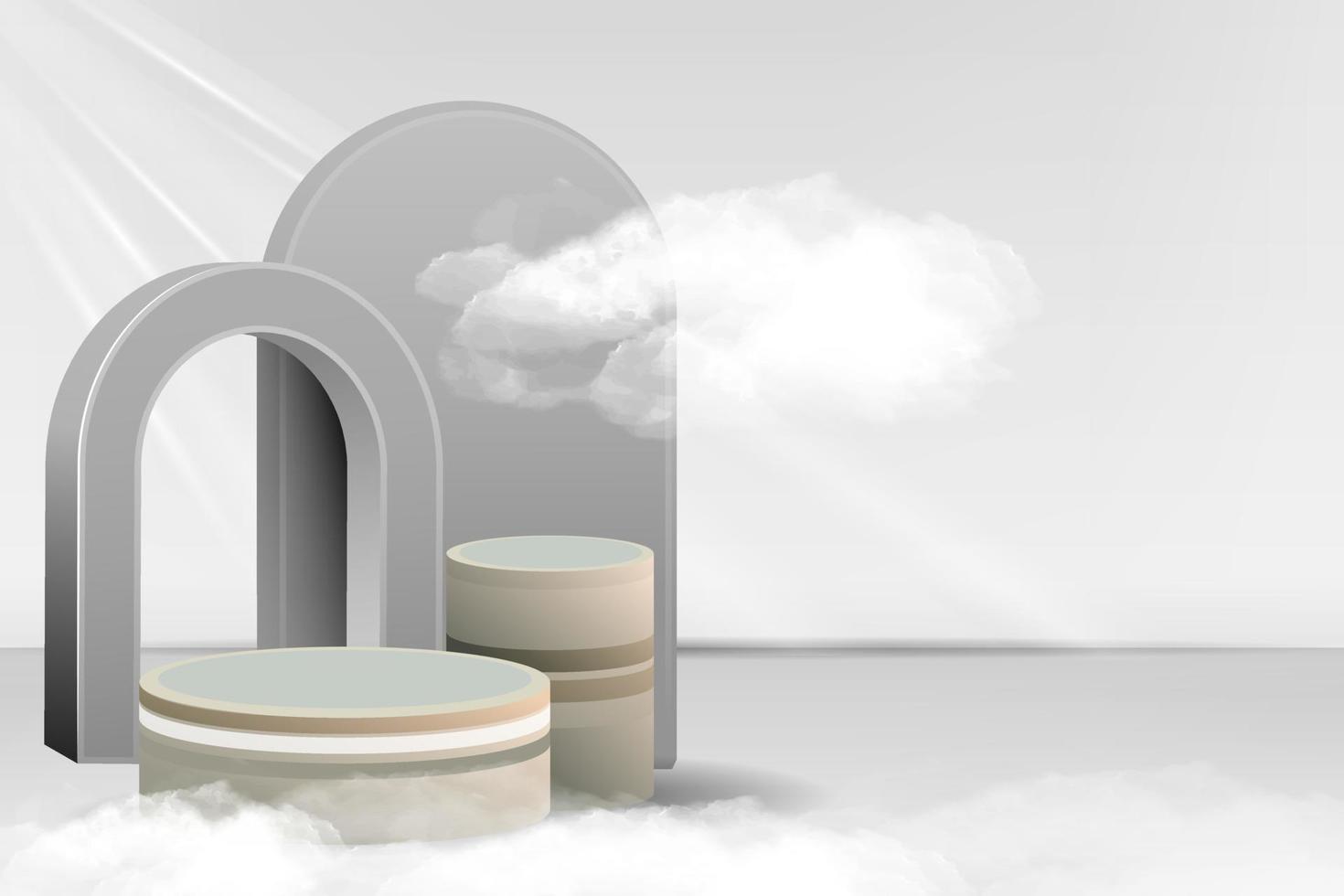 3d podium skede rum med realistisk cylinder piedestal geometri form fyrkant gjutning med skugga moln bakgrund. kosmetisk bakgrund för produkt, branding och förpackning presentation vektor
