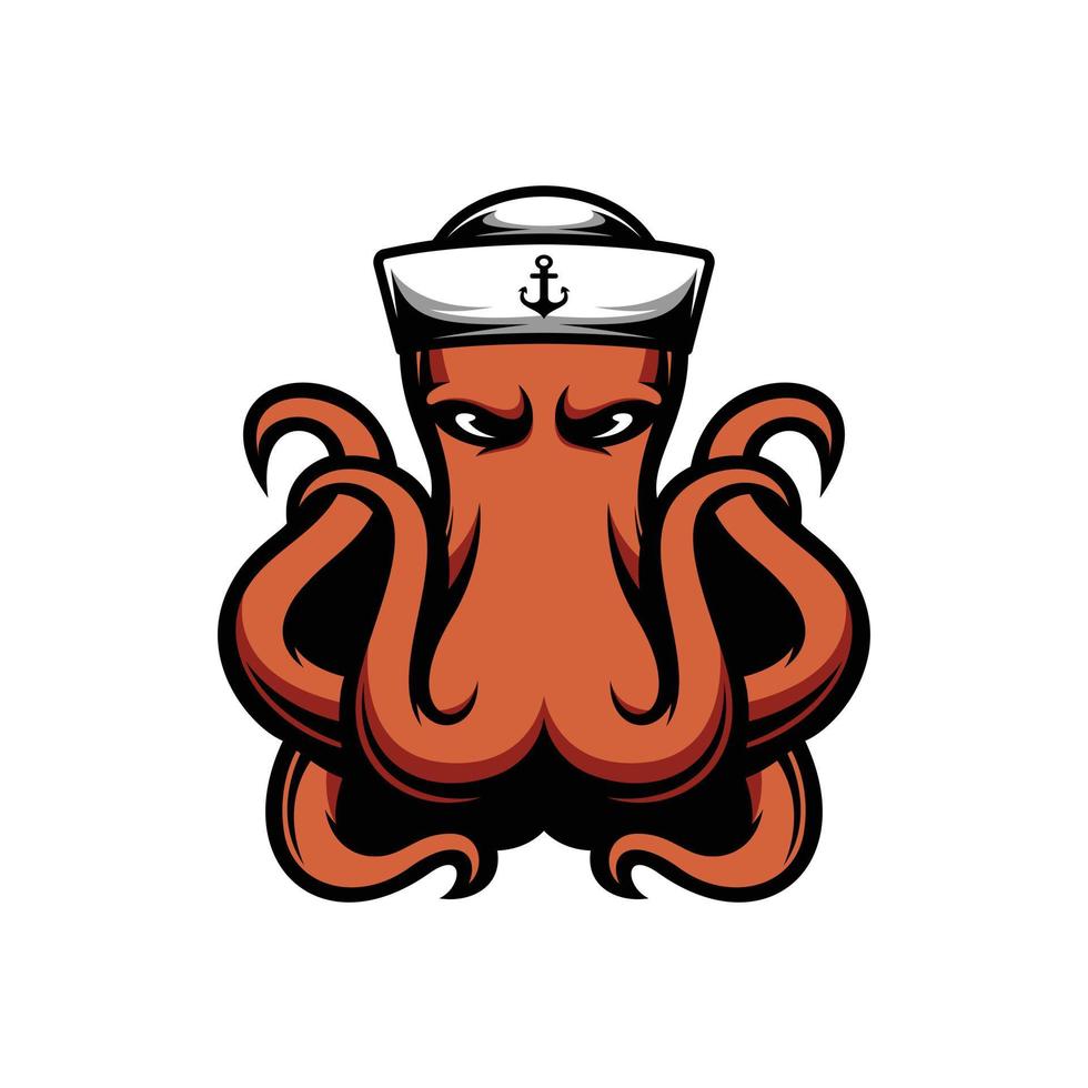 bläckfisk sjöman maskot logotyp design vektor