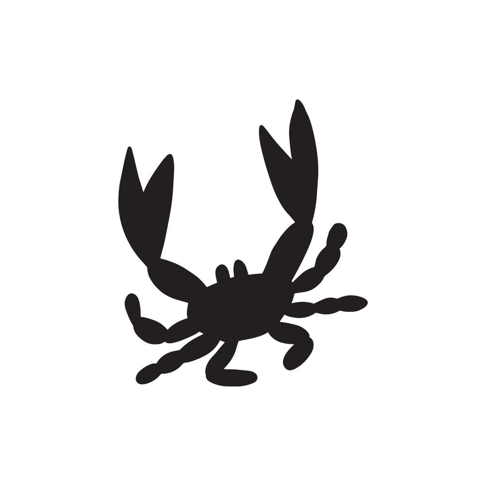 svart silhuett krabba på en vit bakgrund. vektor hand dragen barn illustration. hav hav. under vattnet värld