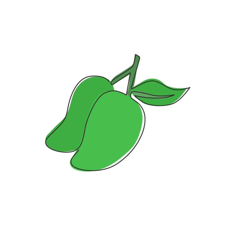 Einzelzeichnung von gesunden Bio-Mangos für die Logoidentität des Obstgartens. Frisches tropisches Fruchtkonzept für Obstgartenikone. moderne durchgehende Linie zeichnen Grafikdesign-Vektorillustration vektor