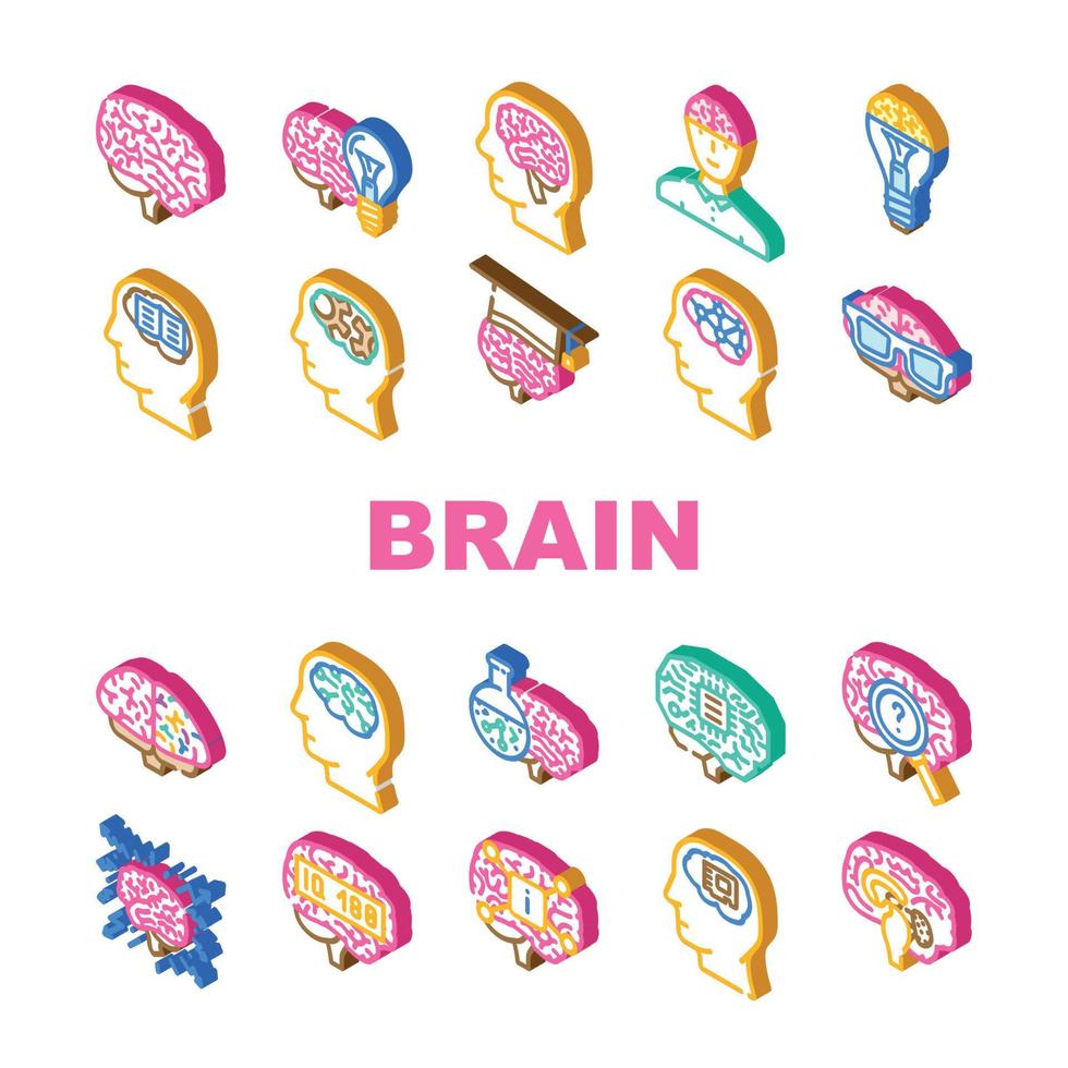 hjärna sinne mänsklig huvud ikoner uppsättning vektor