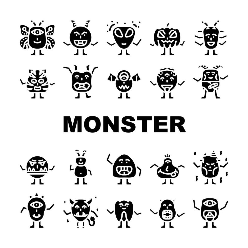 monster söt karaktär ikoner uppsättning vektor