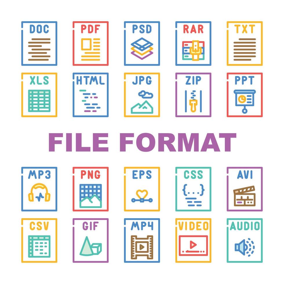 fil formatera dokumentera ikoner uppsättning vektor