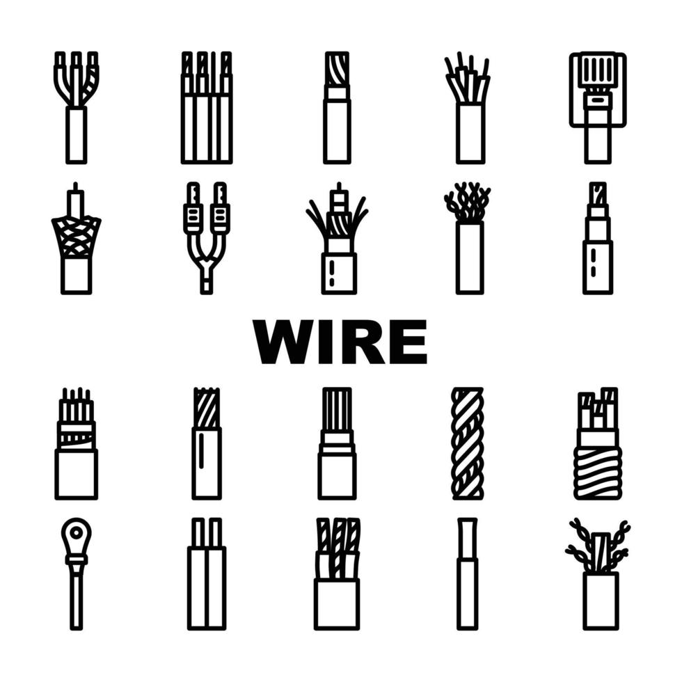 tråd kabel- sladd ikoner uppsättning vektor