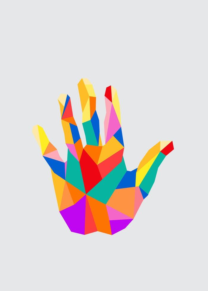 Hallo fünf Hand Finger Symbol Illustration Vektor wpap Stil geometrisch bunt , verspielt, Spaß Pop Kunst editierbar