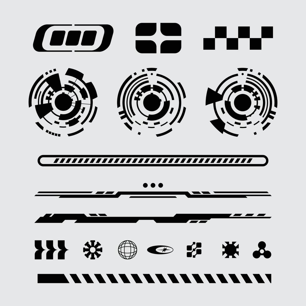 cyberpunk gränssnitt illustration vektor ikon element trogen linje, runda cyrcle uppsättning bunt mall affisch redigerbar