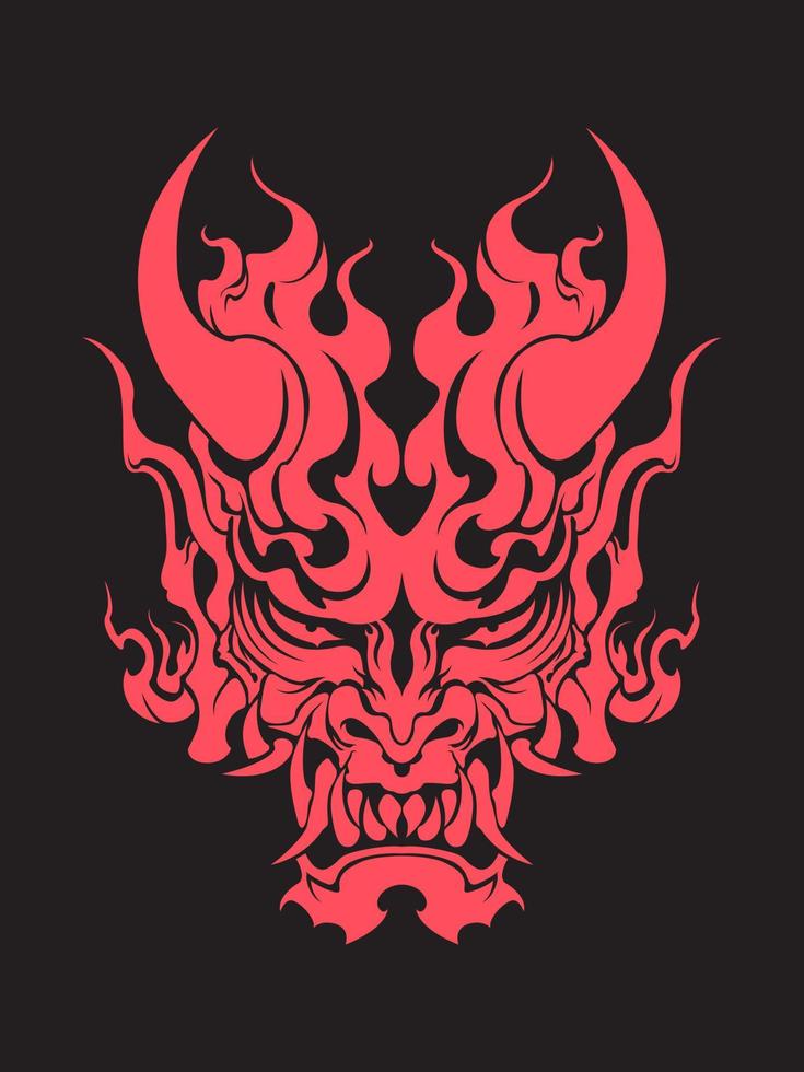 Dämon Samurai oni Maske hannya Maske Schädel Kopf tätowieren Illustration Vektor Design Vorlage