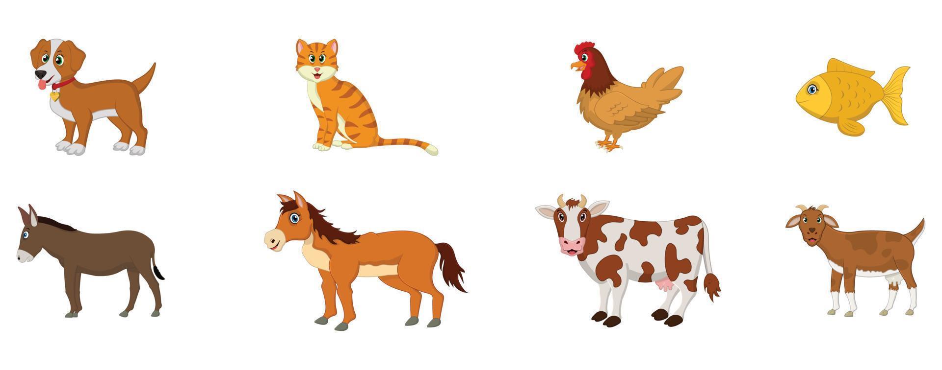 Bauernhof einstellen mit Tiere, Haustiere isoliert auf ein Weiß Hintergrund Vektor Illustration.