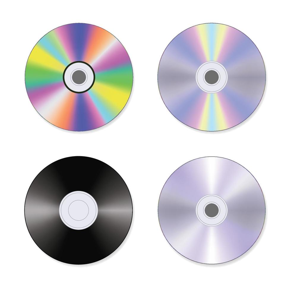 3d realistisk kompakt disk uppsättning isolerat på en vit bakgrund, CD design mall för mockup, kompakt disk ikoner vektor uppsättning.
