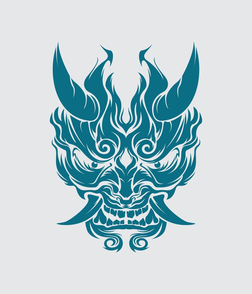 demon samuraj på i mask hannya mask japanesse skalle stil huvud tatuering illustration vektor design t skjorta skriva ut mall