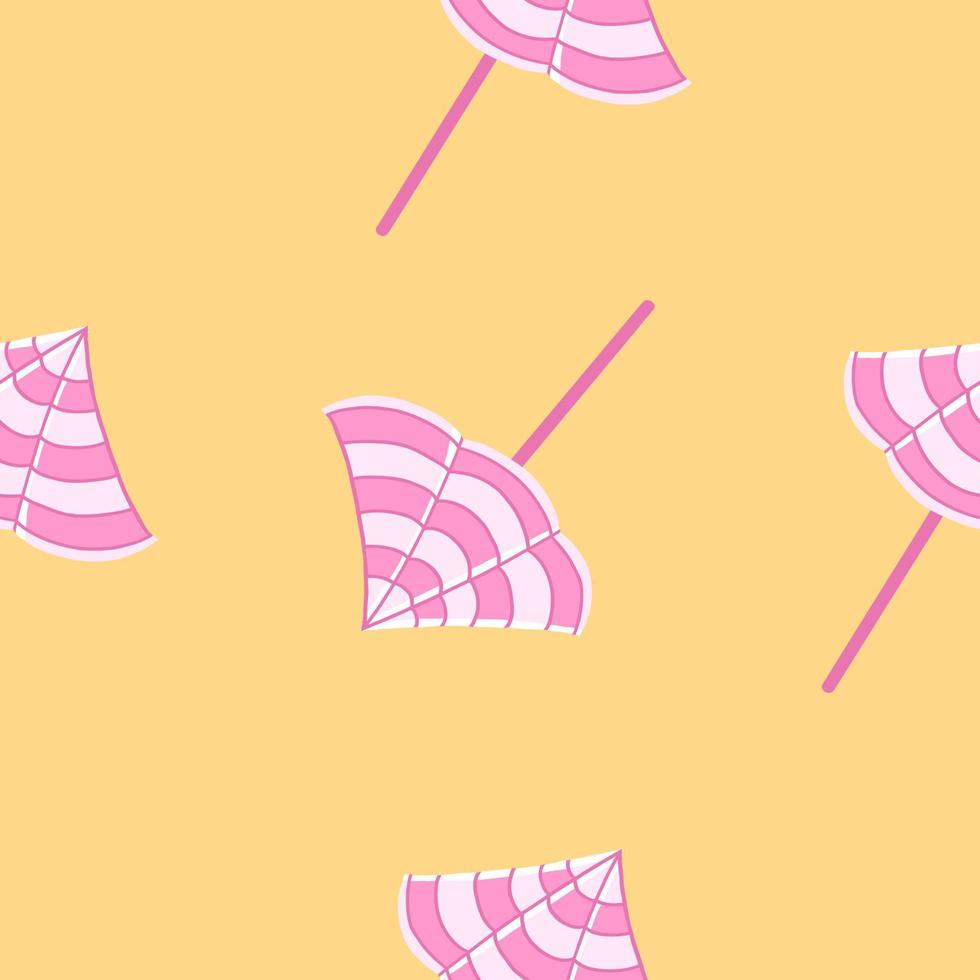 rosa strand paraply sömlös mönster. vektor illustration i tecknad serie platt stil isolerat på orange bakgrund