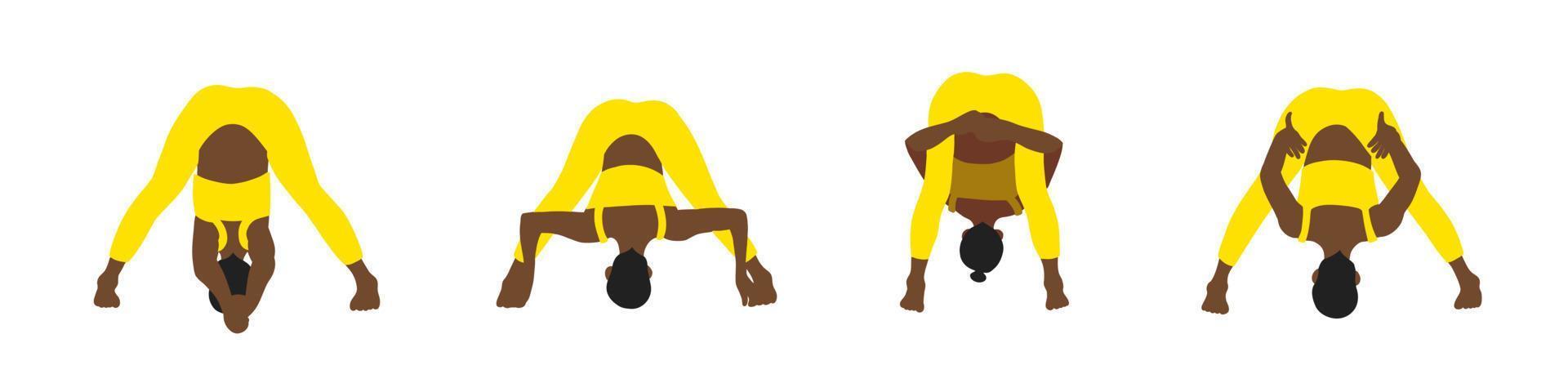 Yoga-Posen-Sammlung. Afroamerikaner. weibliches frau mädchen. vektorillustration im flachen stil der karikatur lokalisiert auf weißem hintergrund. vektor