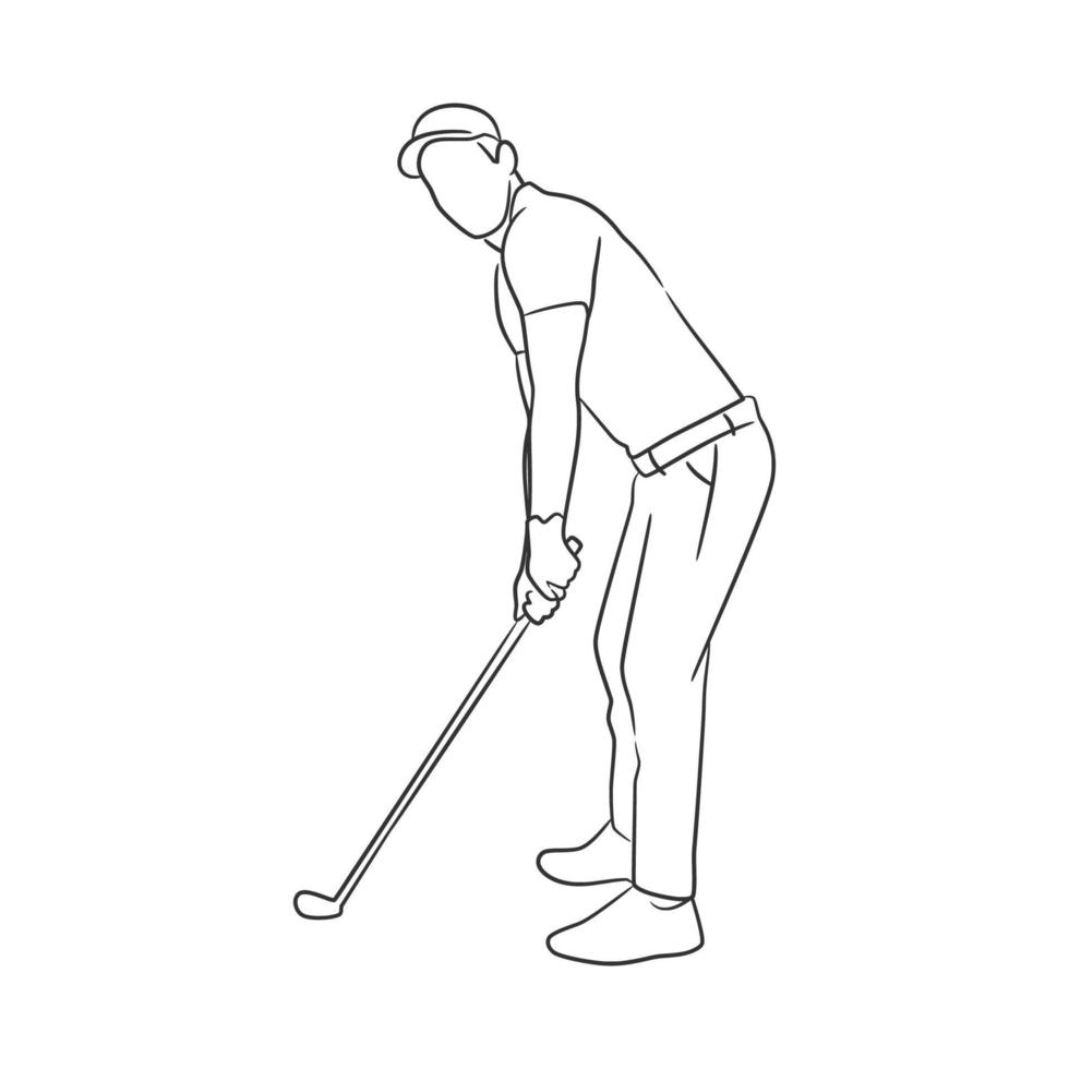 Mann spielen Golf Linie Kunst Illustration vektor