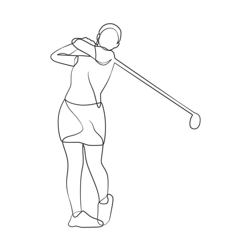 kontinuerlig linje teckning av golfspelare vektor