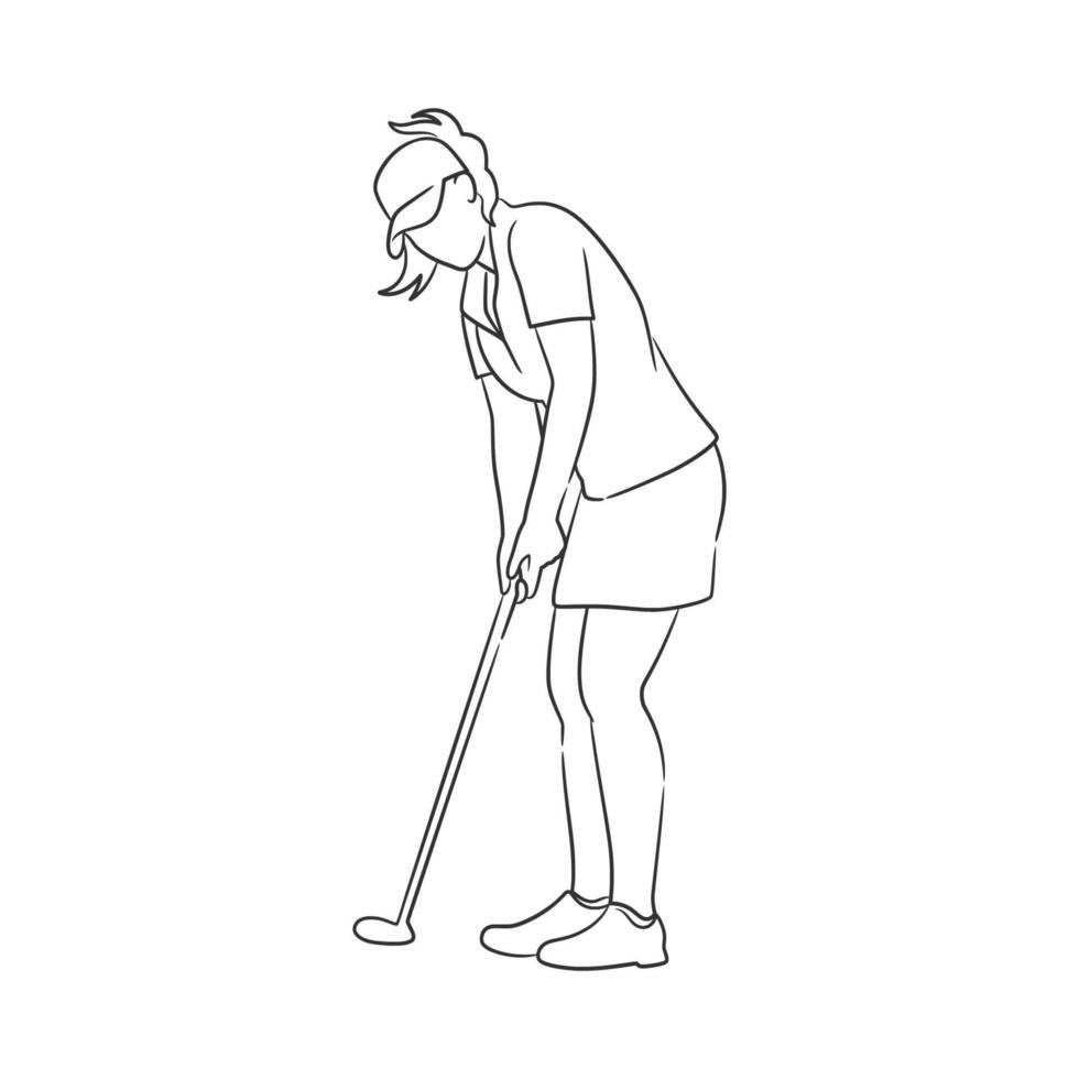 Linie Kunst Zeichnung von Golfspieler Illustration vektor