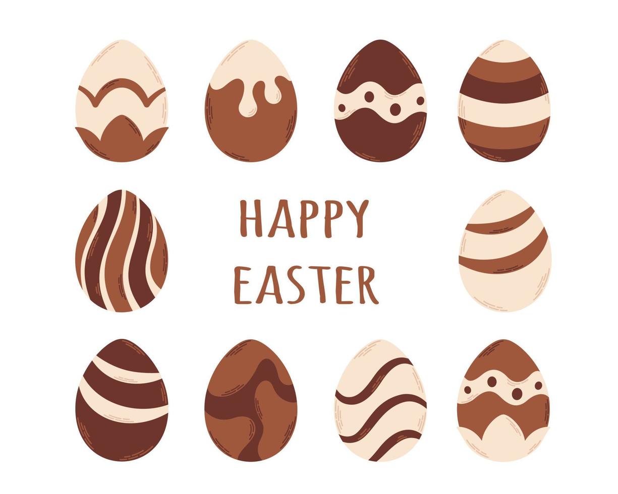 Lycklig påsk hälsning kort. choklad ägg. påsk sötsaker vektor