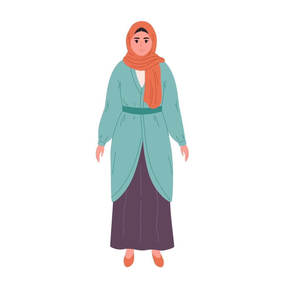 muslim kvinna i hijab. arab kvinna i eleganta kläder och huvudbonader. vektor