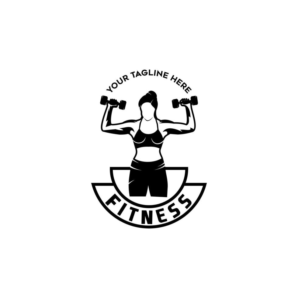 Fitness Frau mit Hantel Logo - - Vektor Illustration, Fitness Frau mit Hantel Emblem Design. geeignet zum Ihre Design brauchen, Logo, Illustration, Animation, usw.