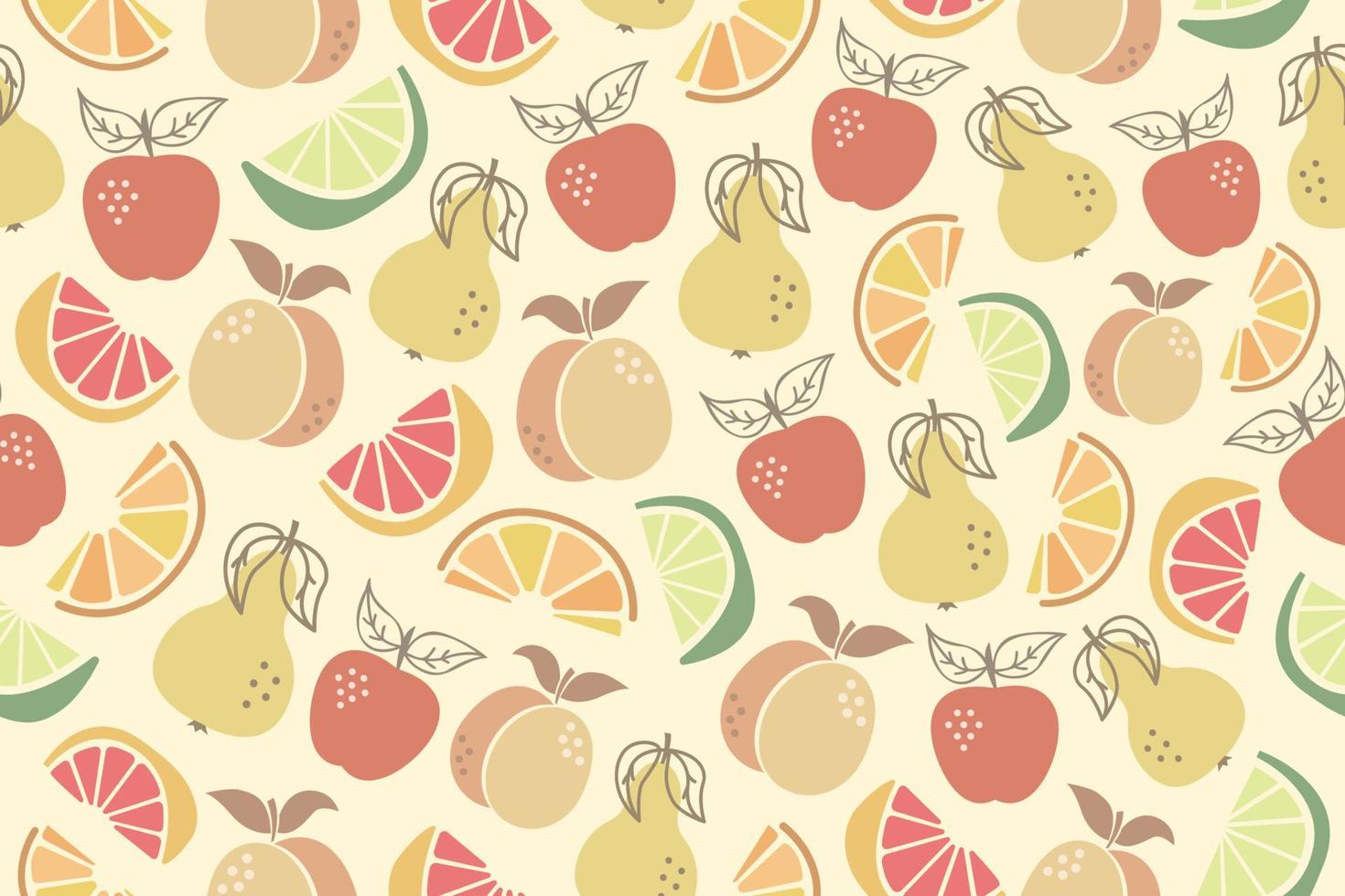 nahtlos Muster mit Früchte. abstrakt eben Boho Muster mit Kalk, Zitrone, orange, Apfel, Pfirsich und Birne. nahtlos, wiederholen Muster Design. vektor