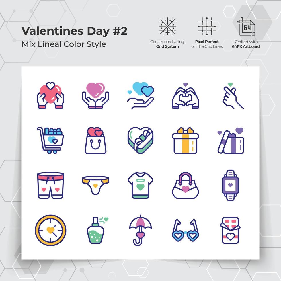 Valentinstag Tag Symbol einstellen im Linie Farbe füllen Stil mit Geschenke und fallen im Liebe thematisiert. ein Sammlung von Liebe und Romantik Vektor Symbole zum Valentinstag Tag Feier.