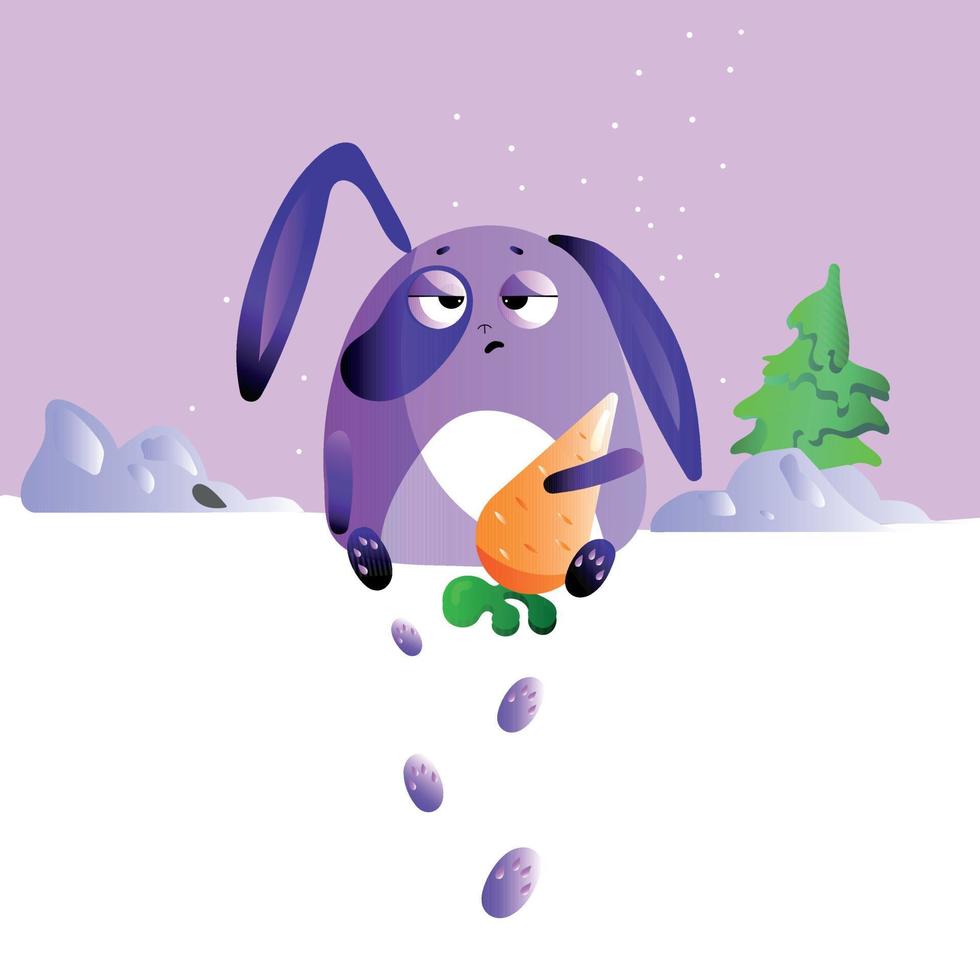glad jul och Lycklig ny år med söt liten kanin morot, och jul träd. säsongens hälsningar. vektor tecknad serie illustration