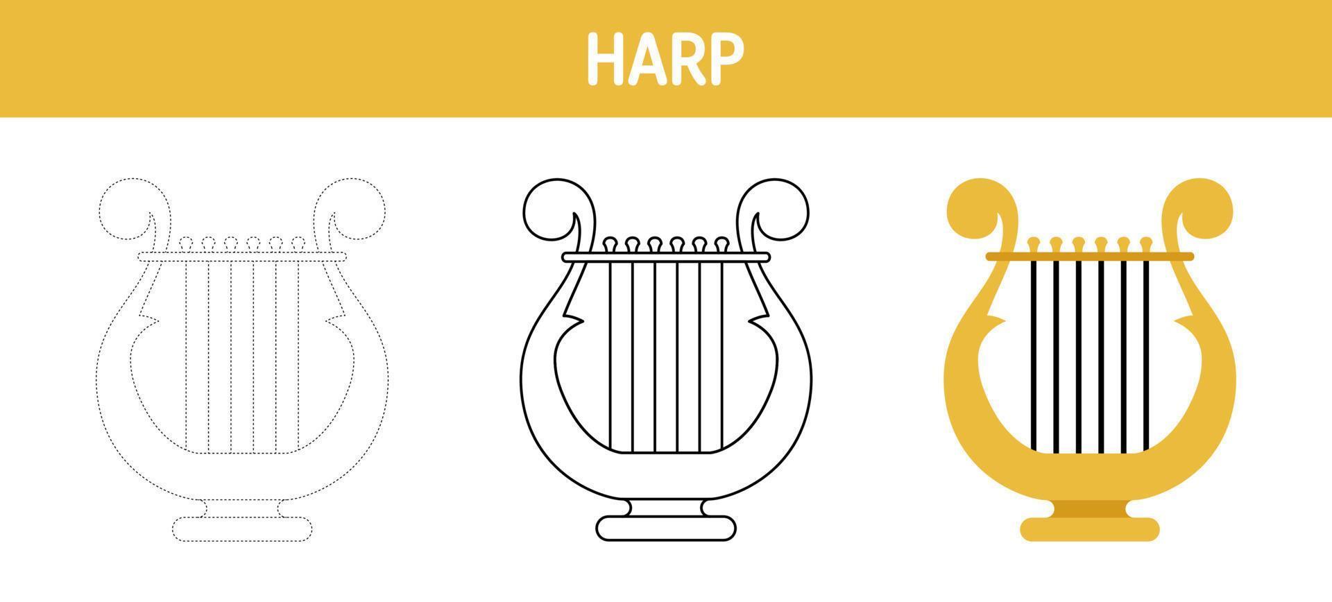 harpa spårande och färg kalkylblad för barn vektor