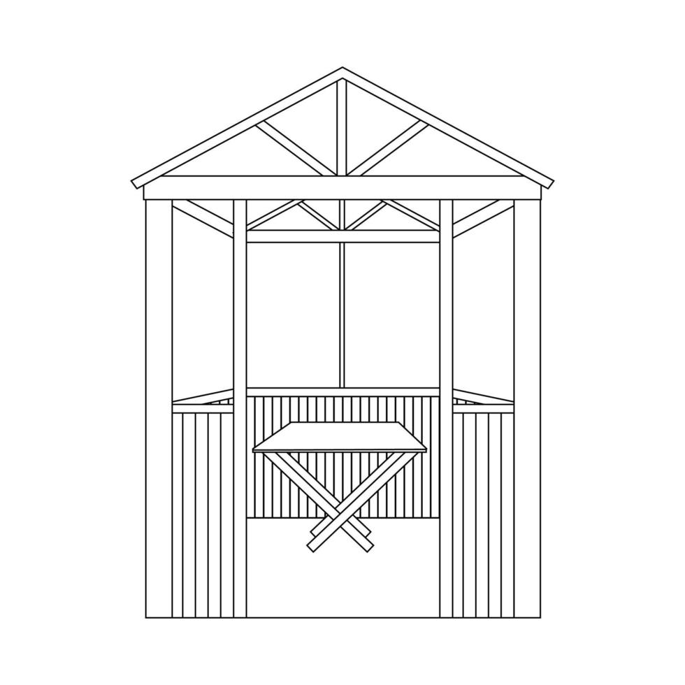 Sommer- Haus ein Tabelle innen, schwarz Linie Zeichnung, Gekritzel isoliert auf Weiß Hintergrund. vektor
