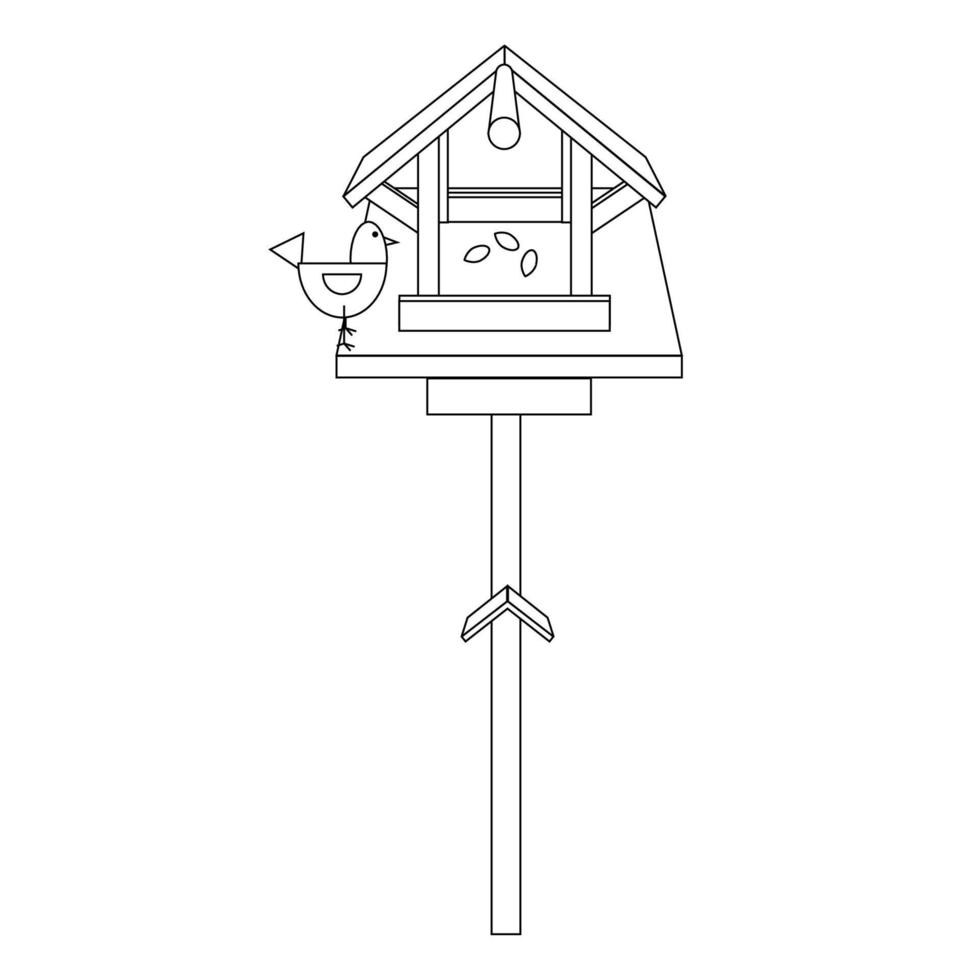 Vogel Feeder mit Vogel, schwarz Linie Zeichnung, Gekritzel isoliert auf Weiß Hintergrund. vektor