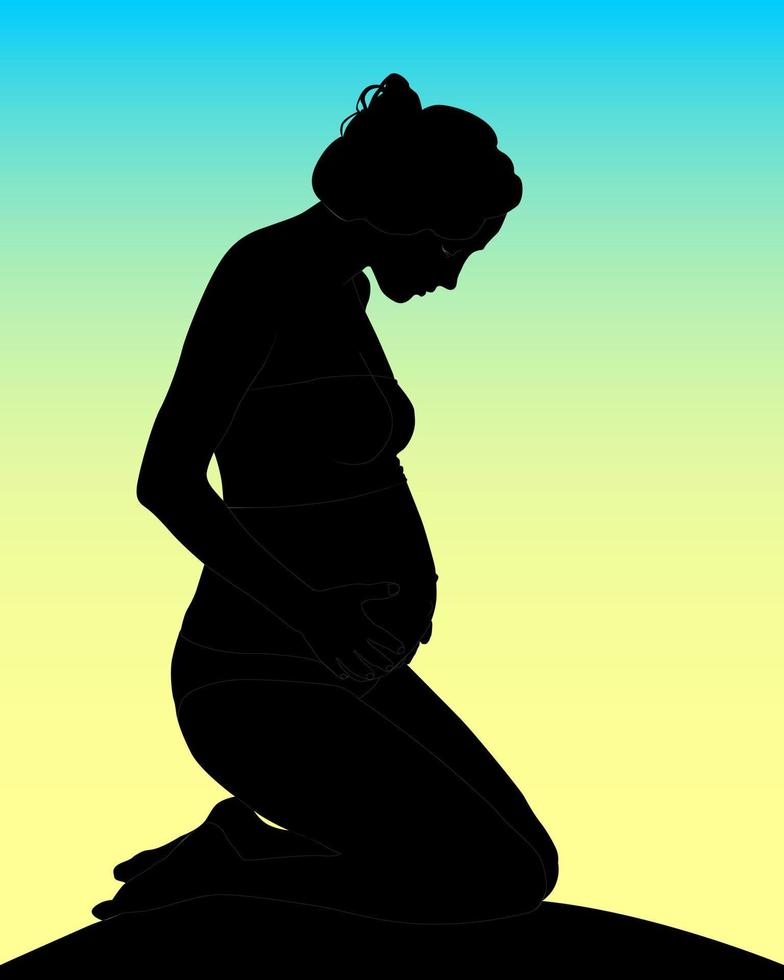 svart silhuett av en gravid kvinna vektor