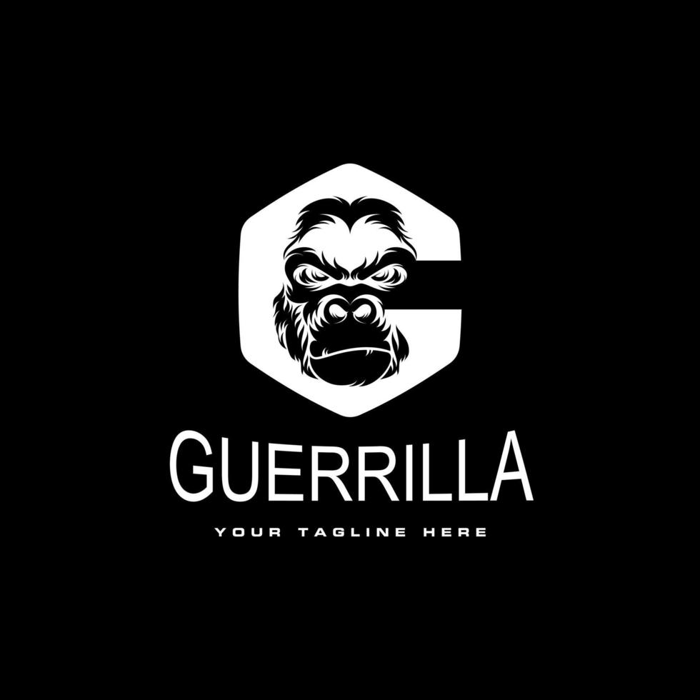 gorilla huvud i arg uttryck med i sexhörning eller ellips tycka om brev g eller c font grafisk ikon logotyp design abstrakt begrepp vektor stock. kan vara Begagnade som en symbol associerad med djur- eller första