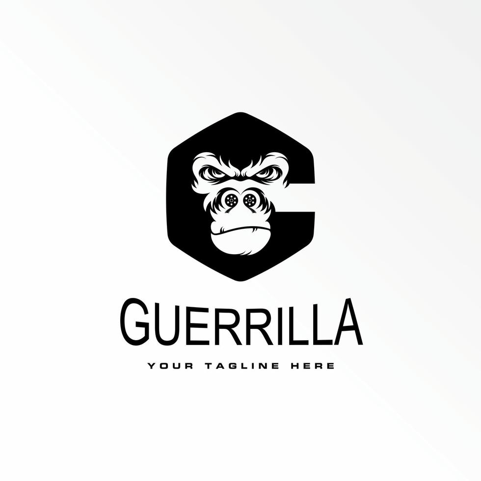 Gorilla Kopf im wütend Ausdruck mit im Hexagon oder Ellipse mögen Brief G oder c Schriftart mit rolle Film auf Nase Grafik Symbol Logo Design abstrakt Konzept Vektor Lager Tier oder Initiale