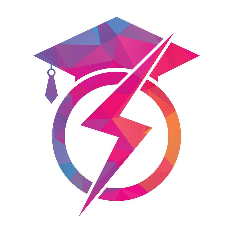 Flash-Student-Vektor-Logo-Vorlage. Bildungslogo mit Abschlusskappe und Donnersymbol. vektor