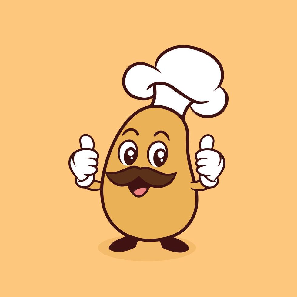 söt potatis kock tecknad serie karaktär tummen upp vektor illustration. kock maskot logotyp. franska frites tecknad serie