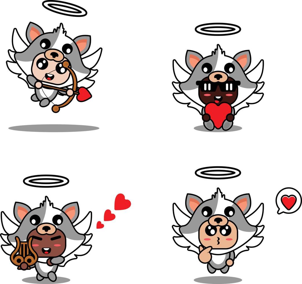 Vektor Illustration Karikatur Tier Maskottchen Kostüm Charakter Katze Amor einstellen bündeln