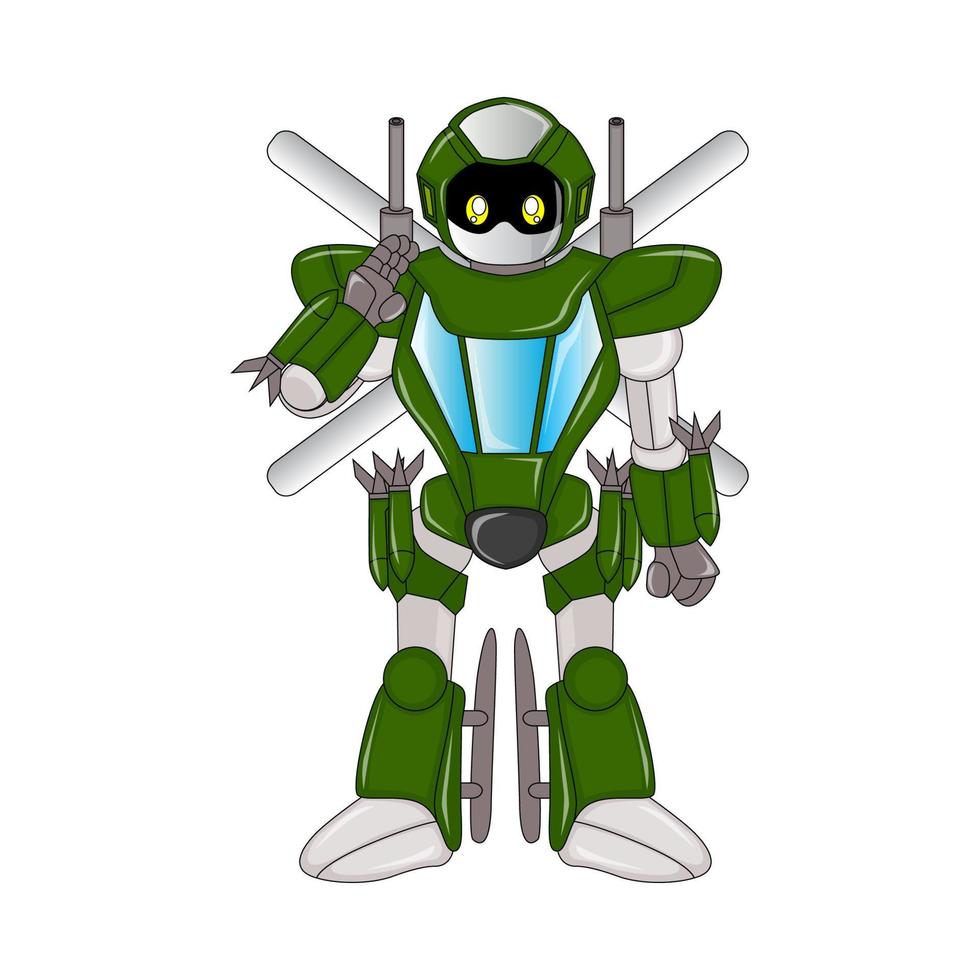 Militär- Hubschrauber Roboter Charakter, Vektor, editierbar, perfekt zum Comics, Illustrationen, Färbung Bücher, Aufkleber, Poster, Webseiten, Drucken, T-Shirts und Mehr vektor