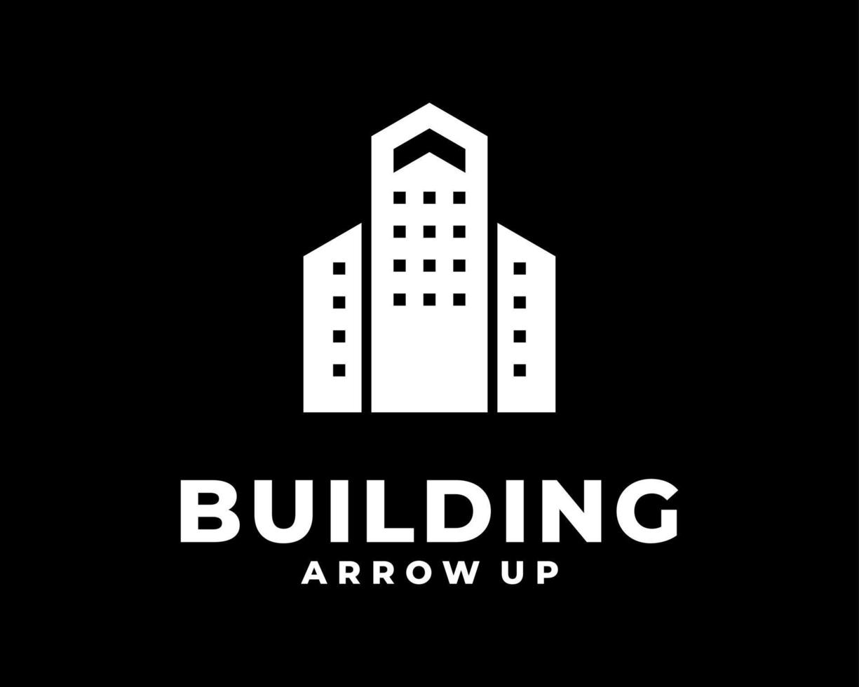 Stadt Gebäude städtisch Wohnung Büro Innenstadt Pfeil oben nach oben erhöhen, ansteigen Erfolg Vektor Logo Design