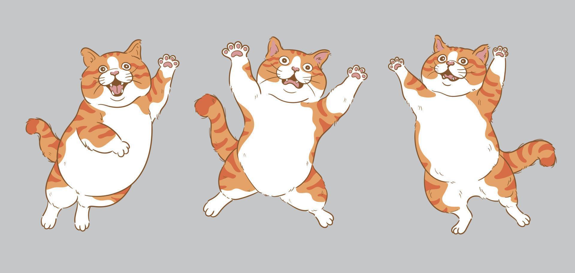 Karikatur glücklich Springen Orange Katze einstellen vektor