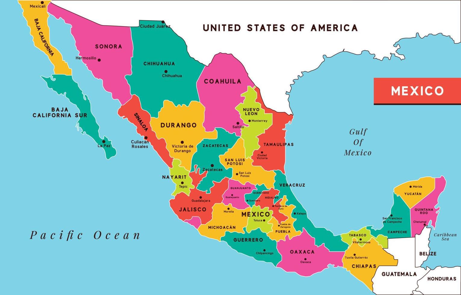 mexico Karta med länder gräns vektor