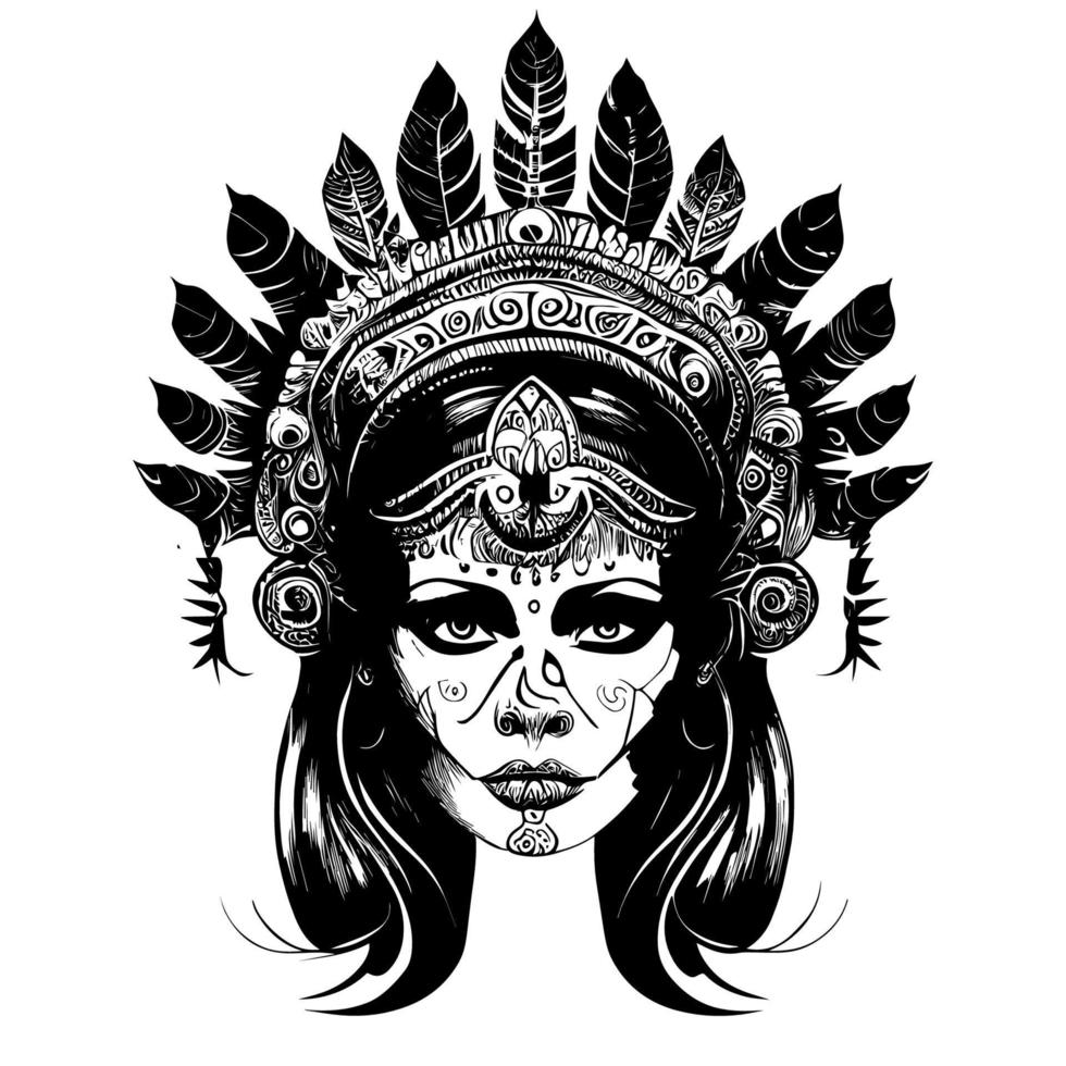 ein indisch Mädchen Kopf tätowieren ist ein schön und kompliziert Design Das zeigt das Gesicht von ein jung Frau geschmückt im traditionell Kleidung vektor