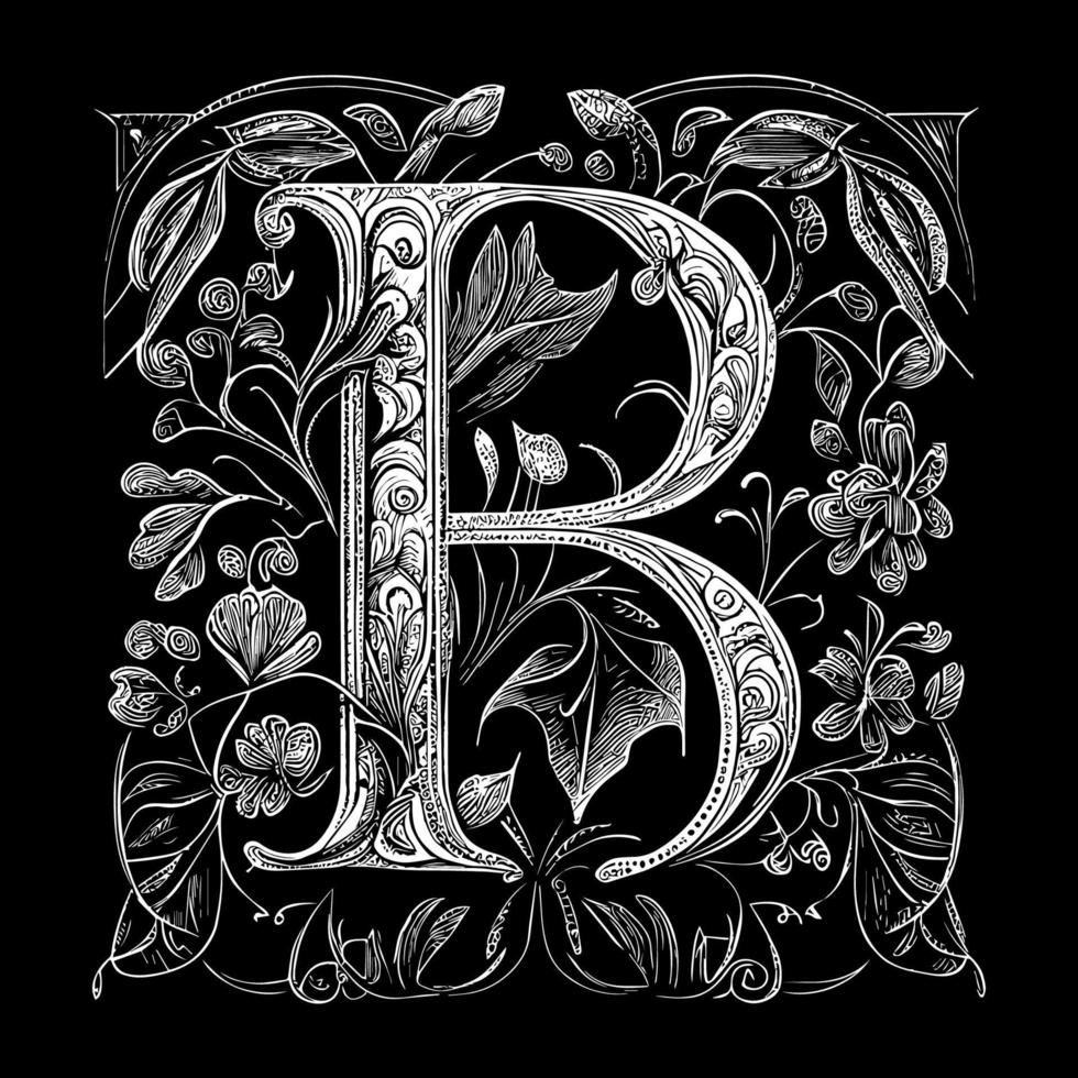 brev b blommig prydnad logotyp är en skön och invecklad design den där funktioner delikat blommig element till skapa en unik och elegant branding bild vektor