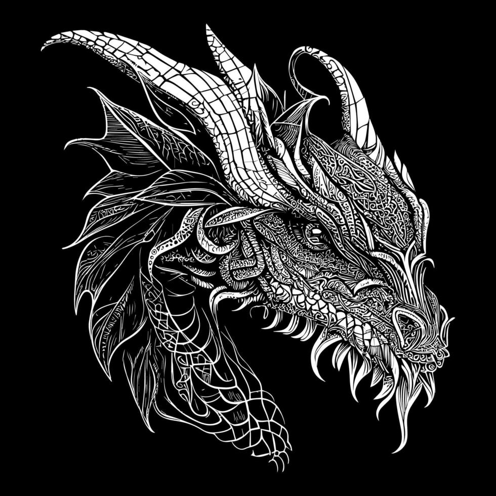 Drachen Kopf Illustration ist ein auffällig Darstellung von diese mythisch Kreatur, erfasst das Leistung und Geheimnis von das Drachen, ein Symbol von Stärke und Majestät vektor