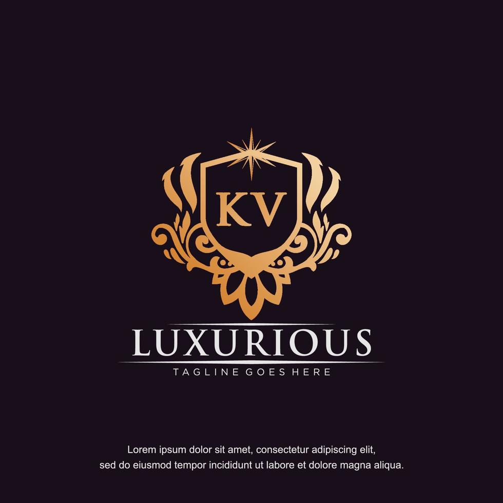 kv Initiale Brief Luxus Ornament Gold Monogramm Logo Vorlage Vektor Kunst.
