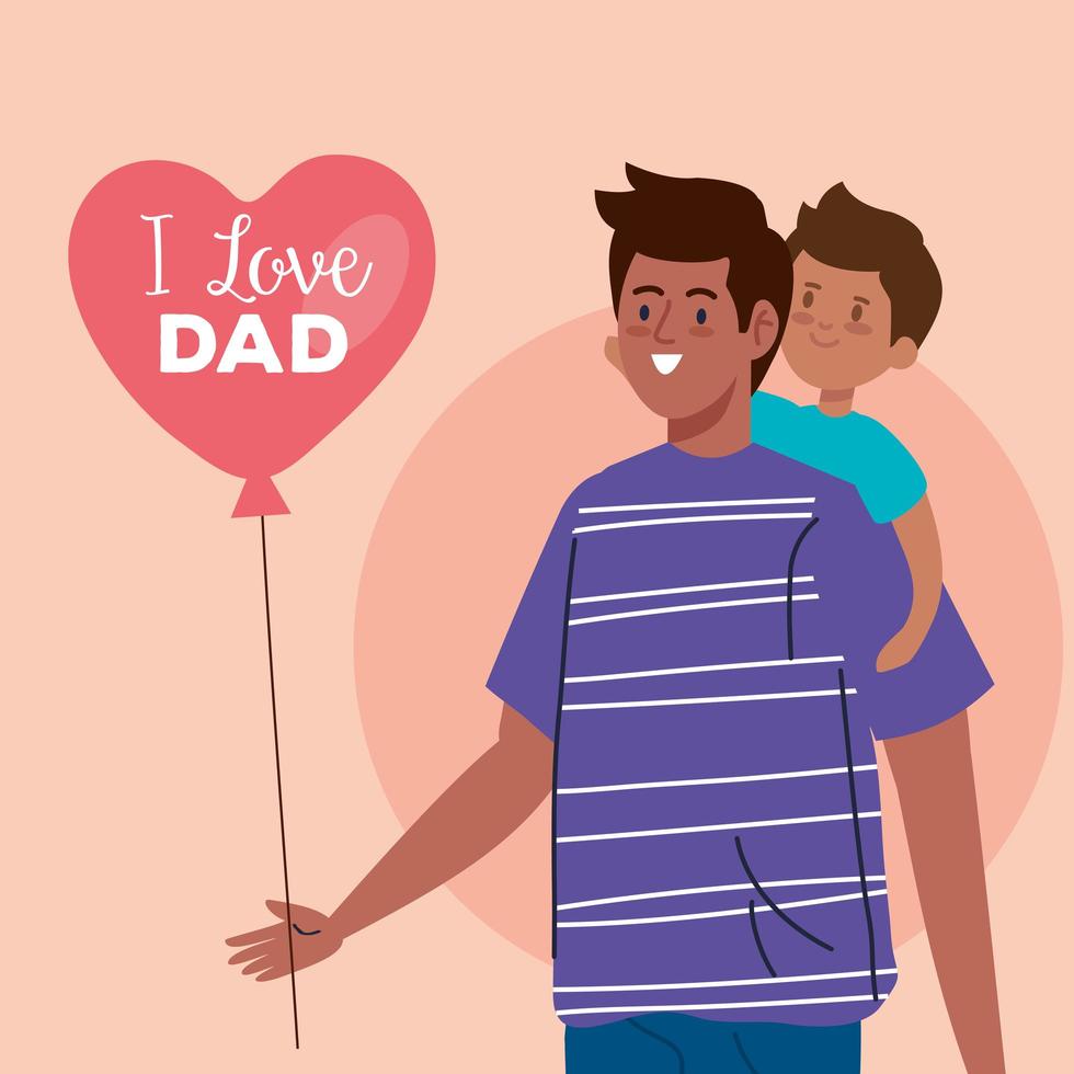 glückliche Vatertagsgrußkarte mit Vater, der seinen Sohn trägt vektor