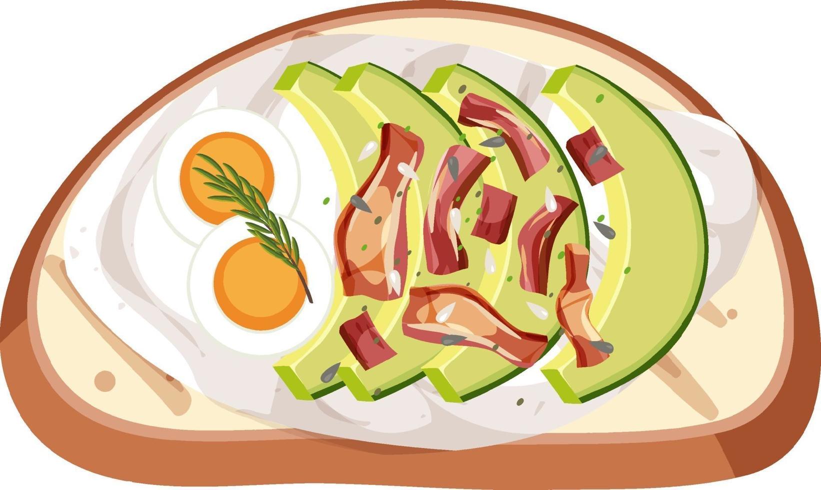 Draufsicht auf ein Brot mit Ei und Avocado-Belag vektor